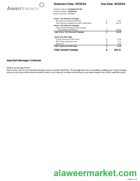 USA Ambit Energy business utility bill Word and PDF template 3
